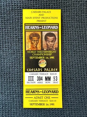 Original 1981 Hearns vs Leonard Ticket Stub - 9/16/81 - 14th Round Knock Out!! - Image 1 of 2