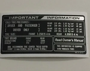 CALCOMANÍA DE INFORMACIÓN DE NEUMÁTICOS CB750F-A DOHC - Imagen 1 de 2