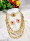 Bollywood Indian Ethnic Long Necklace Earring Choker Tikka Jewelry Set Red