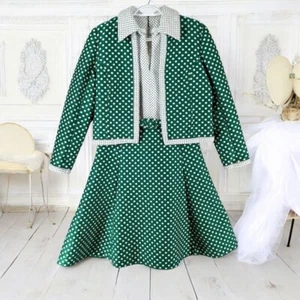 Vestido De Colección Saks Fifth Avenue con Chaqueta a Juego Verde Blanco Lunares Sin Mangas - Imagen 1 de 10