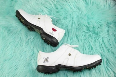 Footjoy Dryjoys FJ Tour Women's Sz 7 Golf Shoes White/Black Custom Skull Wine  - Image 1 of 4