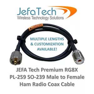 JEFA Tech Premium RG8X PL-259 SO-239 Male to Female Ham Radio Coax Cable lot - Picture 1 of 11