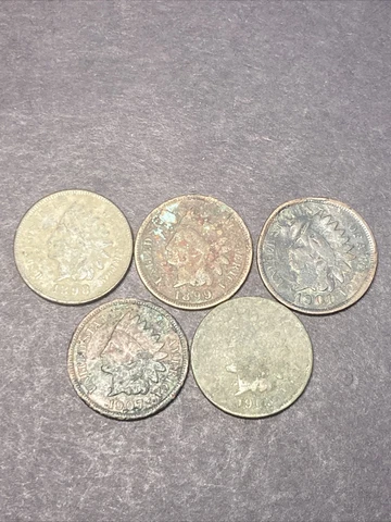 #015 Indian Head Penny Lot Of 5 Different Dates! 1898, 1899, 1901, 1903, 1907 Cover