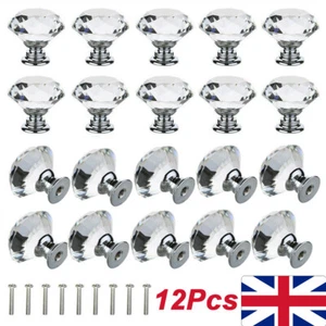 12 Crystal Diamond Glass Door Knobs Cupboard Drawer Furniture Handle Cabinet UK - Picture 1 of 18
