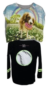 Justice Girls Shirt Lot Of 2 Size 10 Dog Donut Softball Sequin L/S S/S - Picture 1 of 8
