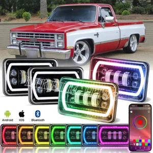 For Chevy C10 Pickup truck 1980-1986 RGB Halo 4x6" LED Headlights DRL Hi/Lo Lamp - Imagen 1 de 10