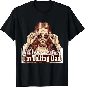 Funny I'm Telling Dad Retro Religious Christian Jesus T-Shirt - Picture 1 of 5