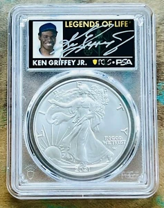 2021 Silver Eagle Ken Griffey Jr PSA Auto Type 2 First Production - Picture 1 of 2