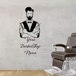 Pegatina de pared de vinilo para peluquería nombre personalizado peluquero decoración de pared logotipo - Imagen 1 de 3