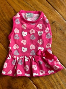 Pet Spirit Pink Candy Heart Print Valentine's Day Puppy Dog Dress w/ Bow Size XS - Zdjęcie 1 z 6
