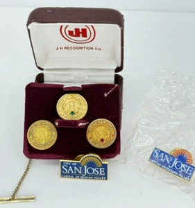 City Of San Jose California Seal 10k Gold Fill 3 spille da bavero cravatta vintage - Foto 1 di 8