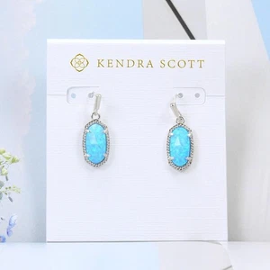 Pendientes colgantes pequeños Kendra Scott Lee azul océano ópalo Kyocera tono plata nuevos sin etiquetas - Imagen 1 de 4