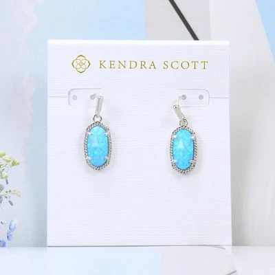 NWOT Kendra Scott Lee Ocean Blue Kyocera Opal Small Drop Earrings Silver Tone - Image 1 of 4
