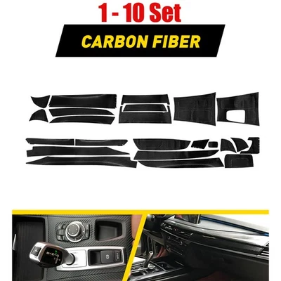 3D PVC Carbon Fiber Trim Center Control Console 1-10Set Fit BMW X5 X6 2008-2014 - Image 1 of 4