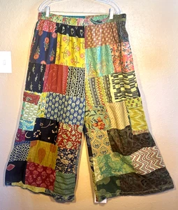 Earthbound Trading Co Patchwork XXL Wide Leg Elastic Waist Palazzo Cargo Pants 4 - Picture 1 of 22