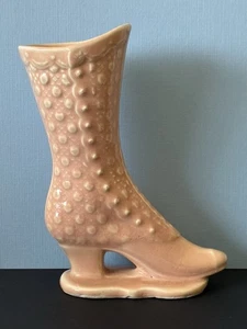 Vintage rosa Keramik hohe Stiefel Schuh Mini Miniatur Blumen Knospe Vase antik - Bild 1 von 6