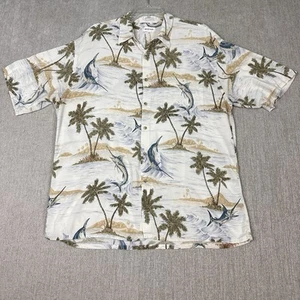 Pierre Cardin Shirt Mens XL Beige Rayon Coastal Resort Palm Trees Tropical - Picture 1 of 9