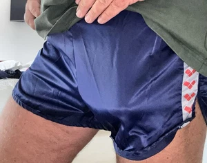 Arena Vintage Retro Shiny Shorts XL Blue Men's Casual Soccer Satin Shorts - Picture 1 of 11