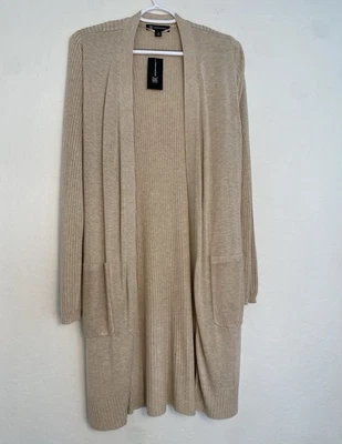 INC 罗纹掸子女式中号米色分层开襟舒适轻便 — 第 1/4 张图片