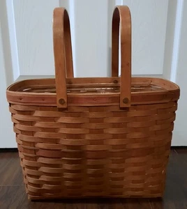Cestino Longaberger 14X11X9" vintage 1989 tessuto a mano con protezione in plastica~alto - Foto 1 di 14