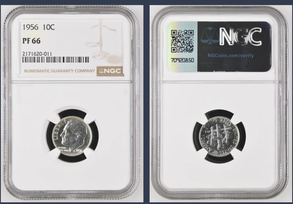 Moneda de diez centavos Rosevelt 1956 NGC PF66 - prueba *losa nueva* Foto 1 de 1