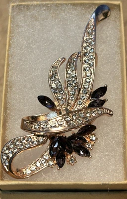 Nuevo broche/alfiler rosetón con pedrería transparente y piedras de marca púrpura 2 1/2" Foto 1 de 4