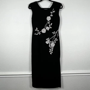 Talbots Petites Sleeveless Maxi Dress Women's 2P Black white Floral Sheath - Picture 1 of 14