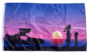 Sonnenuntergang Rick and Morty Flagge 3x5 Fuß College Schlafsaal Dekor lustig Frat Mann Höhle Banne - Bild 1 von 3