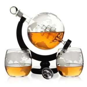 New Globe Decanter 850 ML With 2 Glasses & A Stand - Barware Alcohol Wine - Picture 1 of 3