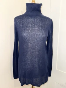 JIGSAW Cashmere Navy Blue Chunky Roll Turtle Polo Neck Jumper Sweater S UK 10 12 - Picture 1 of 5