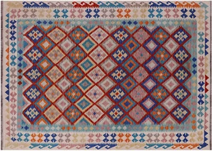 6 Fuß 8 Zoll x 9 Fuß 6 Zoll Wende Kelim Flachgewebe Wolle auf Wollteppich - Q17565 - Bild 1 von 10