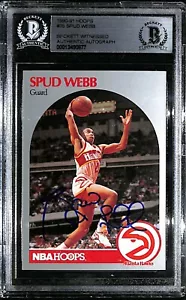 Tarjeta firmada automáticamente por 91 Hoops SPUD WEBB 1990 #35 Beckett BAS Witness losa - Imagen 1 de 4