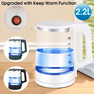 2.2L Clear Glass Cordless Electric Kettle Keep Warm Blue Led Light Water Jug - Picture 1 of 15