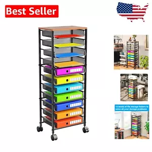 Elegant 12 Tier Metal Rolling File Cart - Perfect for Office or Classroom - Picture 1 of 8