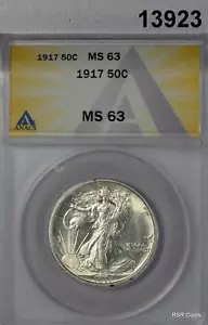 Medio dólar caminando 1917 certificado Anacs MS63 ¡Buen brillo! #13923 - Imagen 1 de 3