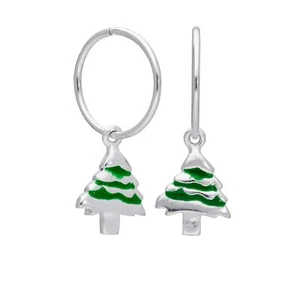 Sterling Silver Christmas Tree Charm Hoop 12mm Earrings - Picture 1 of 7