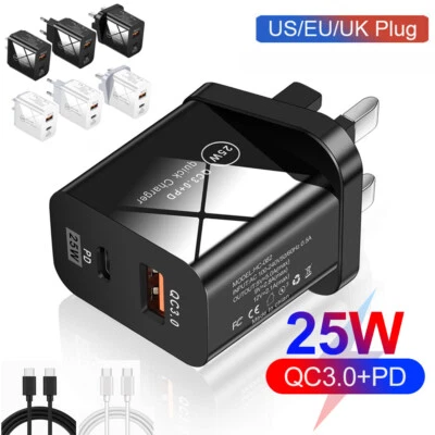 Fast Charger For Nokia G21 G20 3.4 5.4 8.3 7.2 USB + PD 25W Type C Wall Adapter - Image 1 of 4