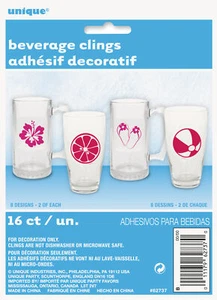 Minimalist Summer Fun Tropical Beach Luau Plastic Beverage Clings, 16 CT, Pink - Picture 1 of 3