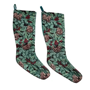Vtg Imperial Elegance? Needlepoint Christmas Stockings Holly Berry Pine Cones 2 - Picture 1 of 13