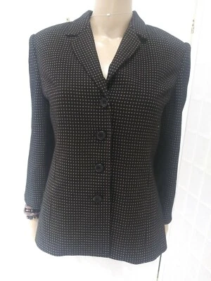 Women's Liz Claiborne Sz 8 Petite Deep Black Tan Check Button Business Blazer - Image 1 of 4