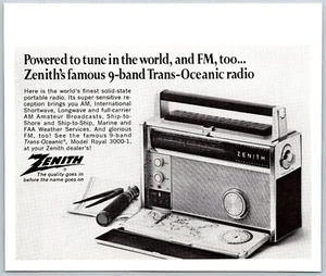 1969 Zenith Trans-Oceanic Radio AM FM 9 Band Portable Ship To Shore Print Ad - Bild 1 von 1