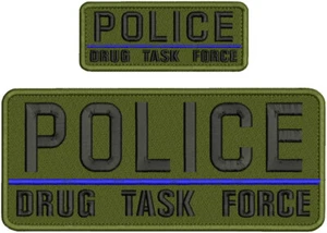 Police Drug Task Force  EMB Patches 10x4 & 5x2 Velcr@ On Back Black On Od Green - Picture 1 of 1