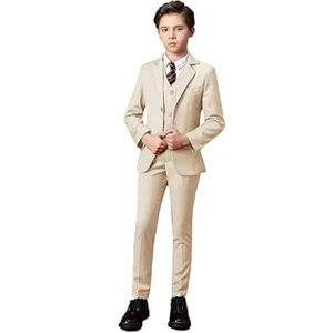 Boys Slim Fit Suits for Boys Suit Set Boy Dresswear Ring Bearer Outfit Kids Suit - Picture 1 of 27