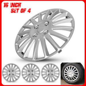 16" Set of 4 Wheel Covers Snap On Full Hub Caps fit R16 Tire & Steel Rim Silver 