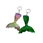 MERMAID Tail Set of 2 Multi Green Sequin Keychains NEW