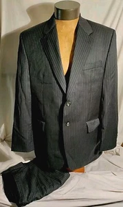 Men's "Lauren" Ralph Lauren Navy Stripe Two Button Wool Suit 44R 36x31 VTG NWD - Picture 1 of 15