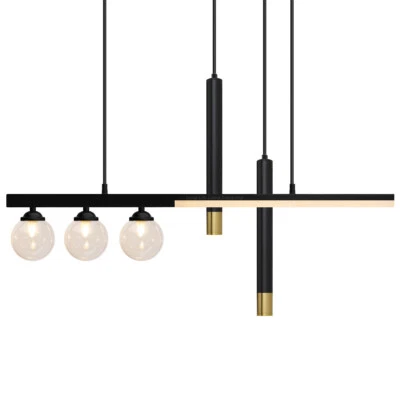 LED Bar 5 Light Black Ceiling Pendant Light Mini Glass Globes Slim Tubular H3135 - Image 1 of 4