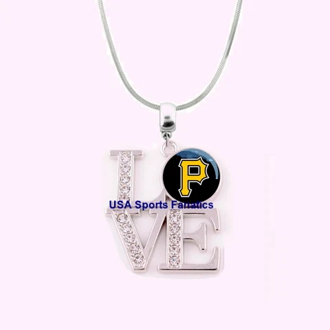 MLB - Pittsburgh Pirates Love Necklace With Rhinestones On A 925 Snake Chain Cover
