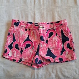 Lilly Pulitzer girls size 12 shorts pink and blue flamingo print - Picture 1 of 4