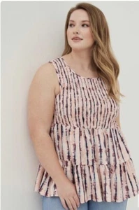 Torrid Viskose Twill gesmoktes abgestuftes Tank Plus Größe 1 1X 14/16 Tintenklecks Streifendruck - Bild 1 von 8